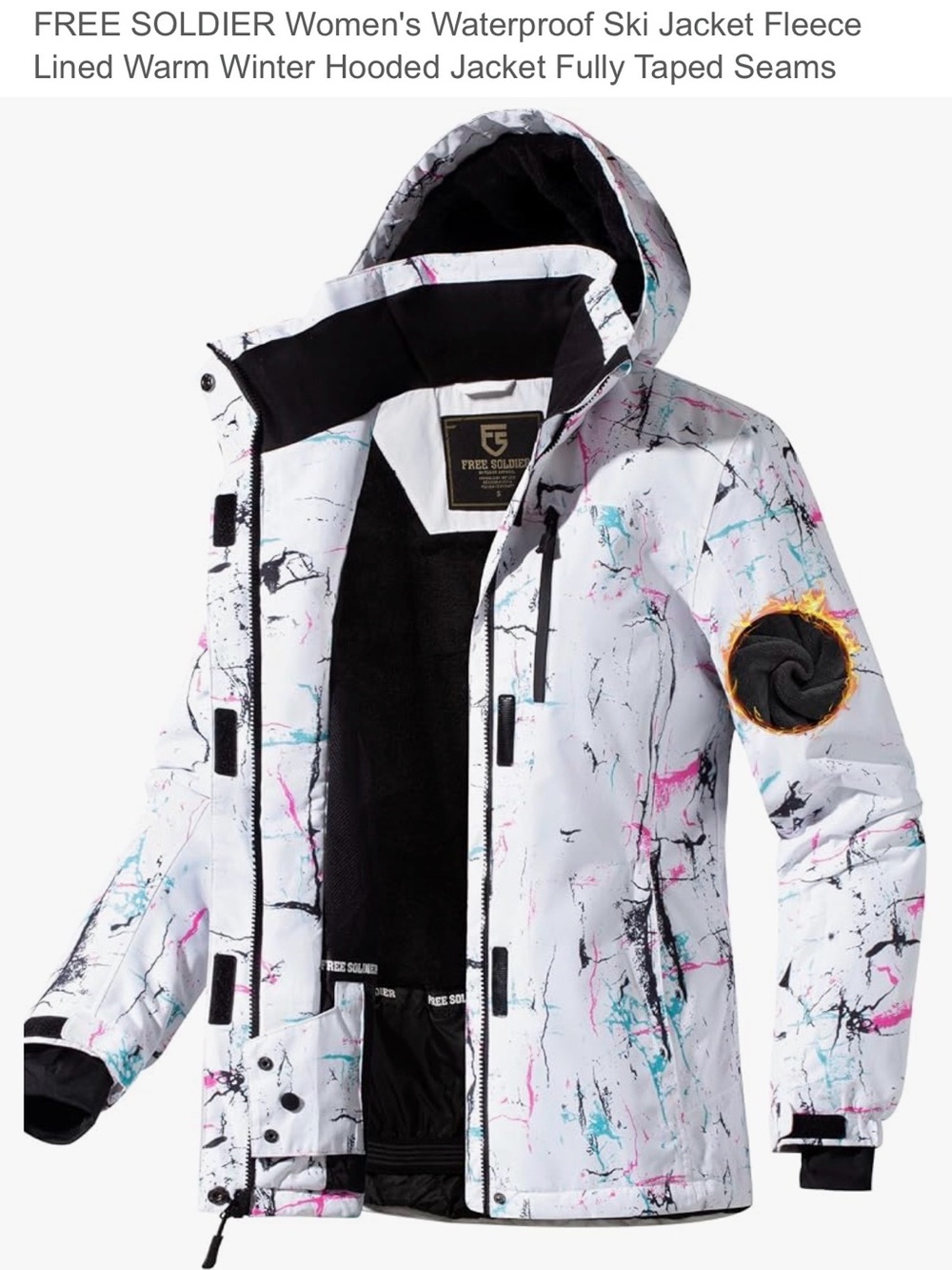 FREE SOLDIER Women's Waterproof Ski Jacket Fleece Lined Warm Winter Hooded SizeM